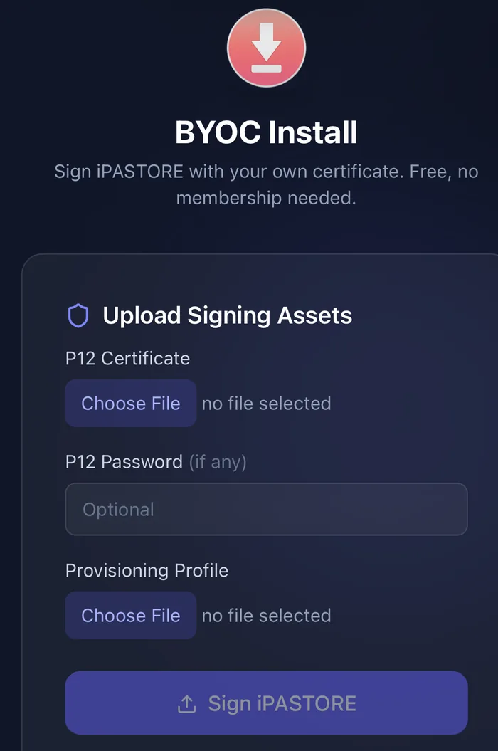 BYOC install: upload your own p12 certificate and provisioning profile
