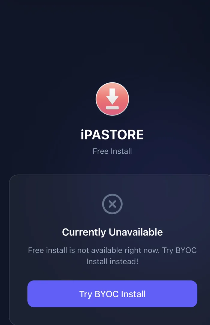 Free install: shown as currently unavailable, offering BYOC instead